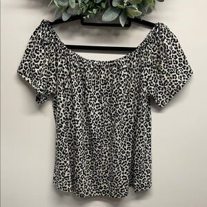 NWOT MICHAEL Michael Kors Short Sleeve Off The Shoulder Leopard Print Blouse L
